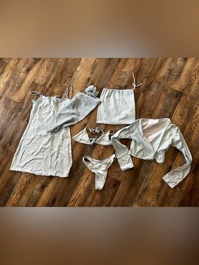 437 Blue Daisy 7-Piece Swim & Resort Bundle Bikini Dress Cardigan M